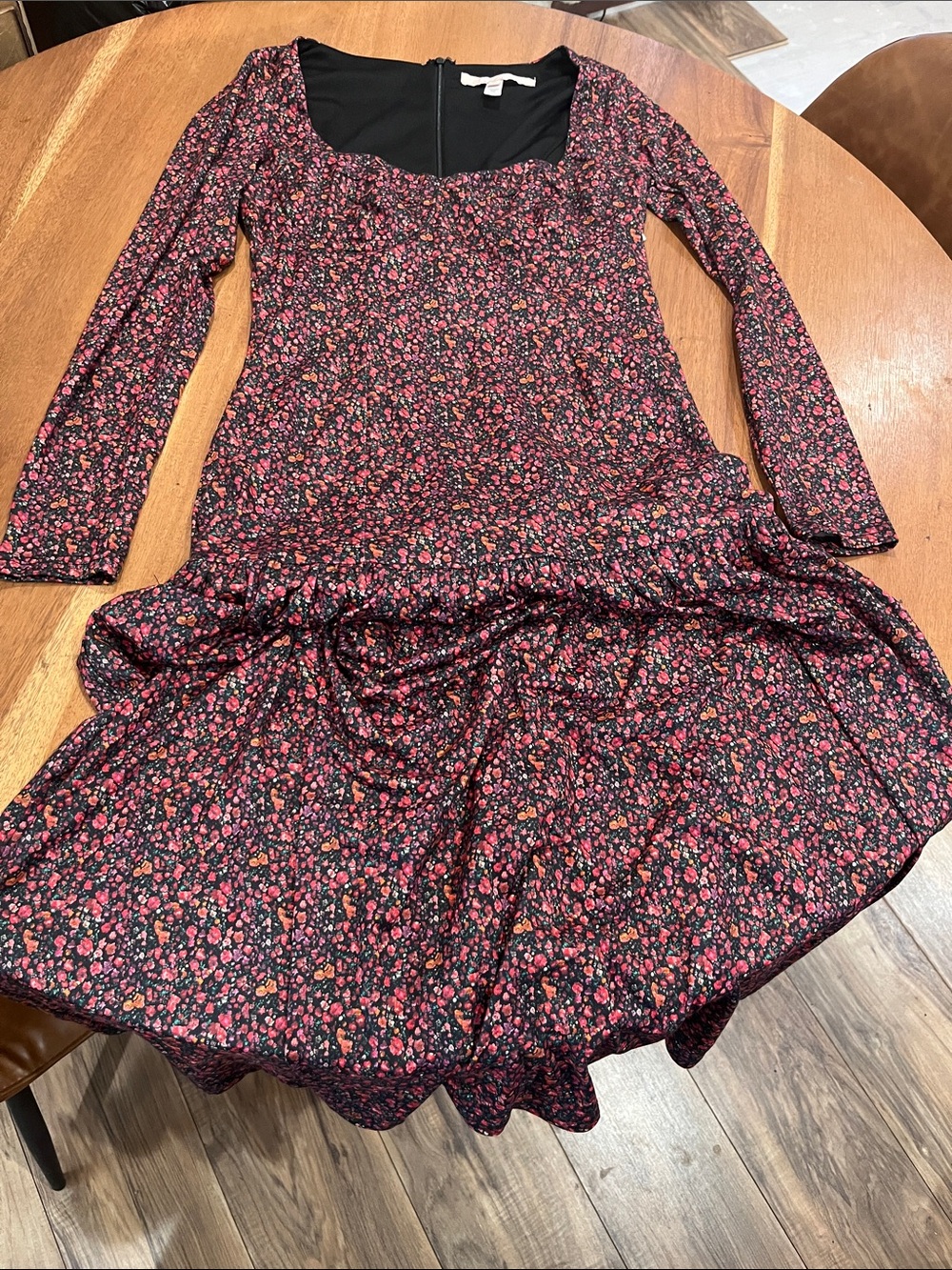 Hutch Black Floral Long-Sleeve Dress with Red & Pink Flowers